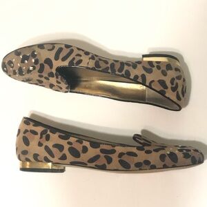Anne Klein Suede Leopard Gold Trim Flats